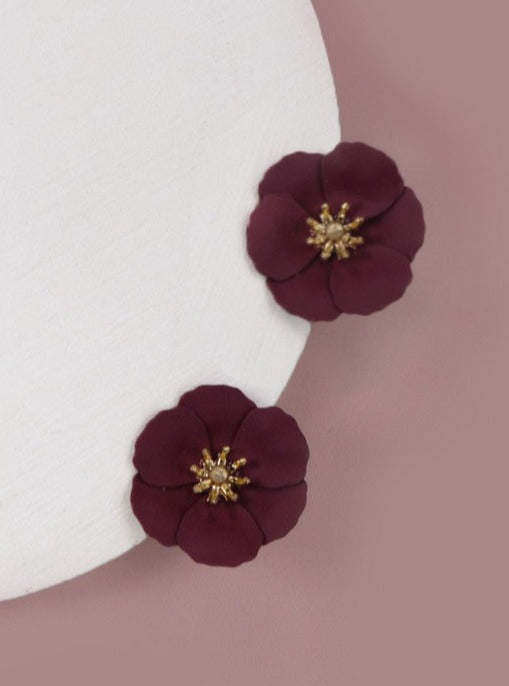 Burgundy Flower Studs