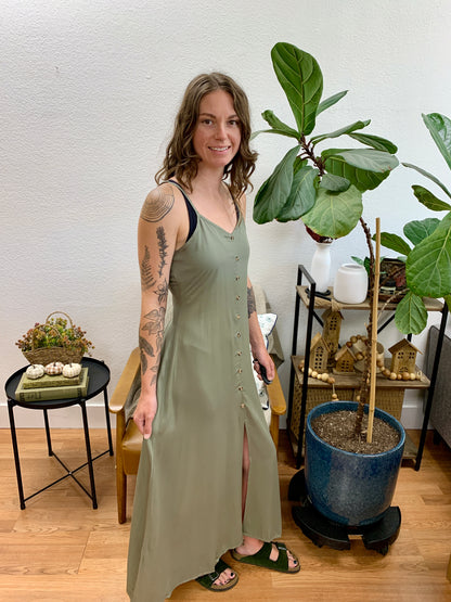 Olive Button Front Midi Dress