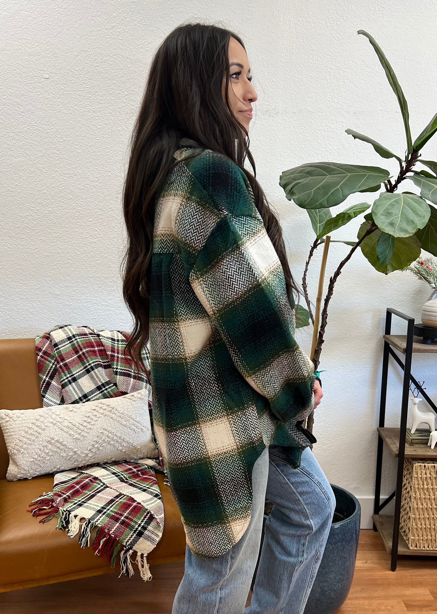 Green Relaxed Plaid Shacket