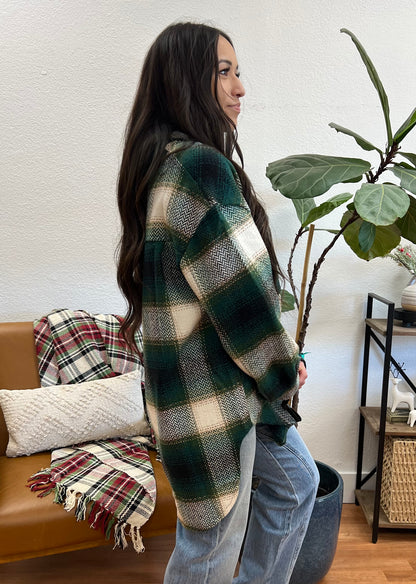 Green Relaxed Plaid Shacket