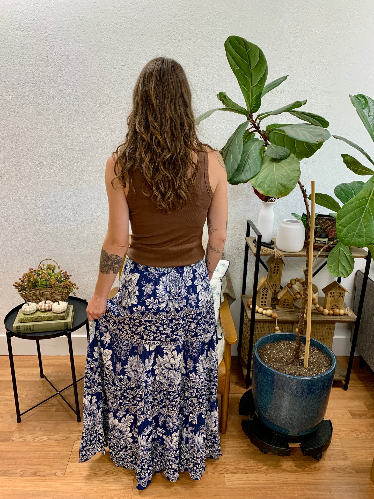 Navy Tiered Maxi Skirt