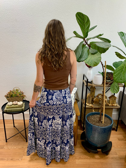 Navy Tiered Maxi Skirt