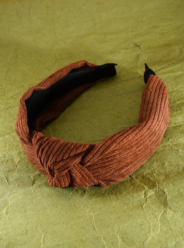 Brown Knotted Corduroy Headband