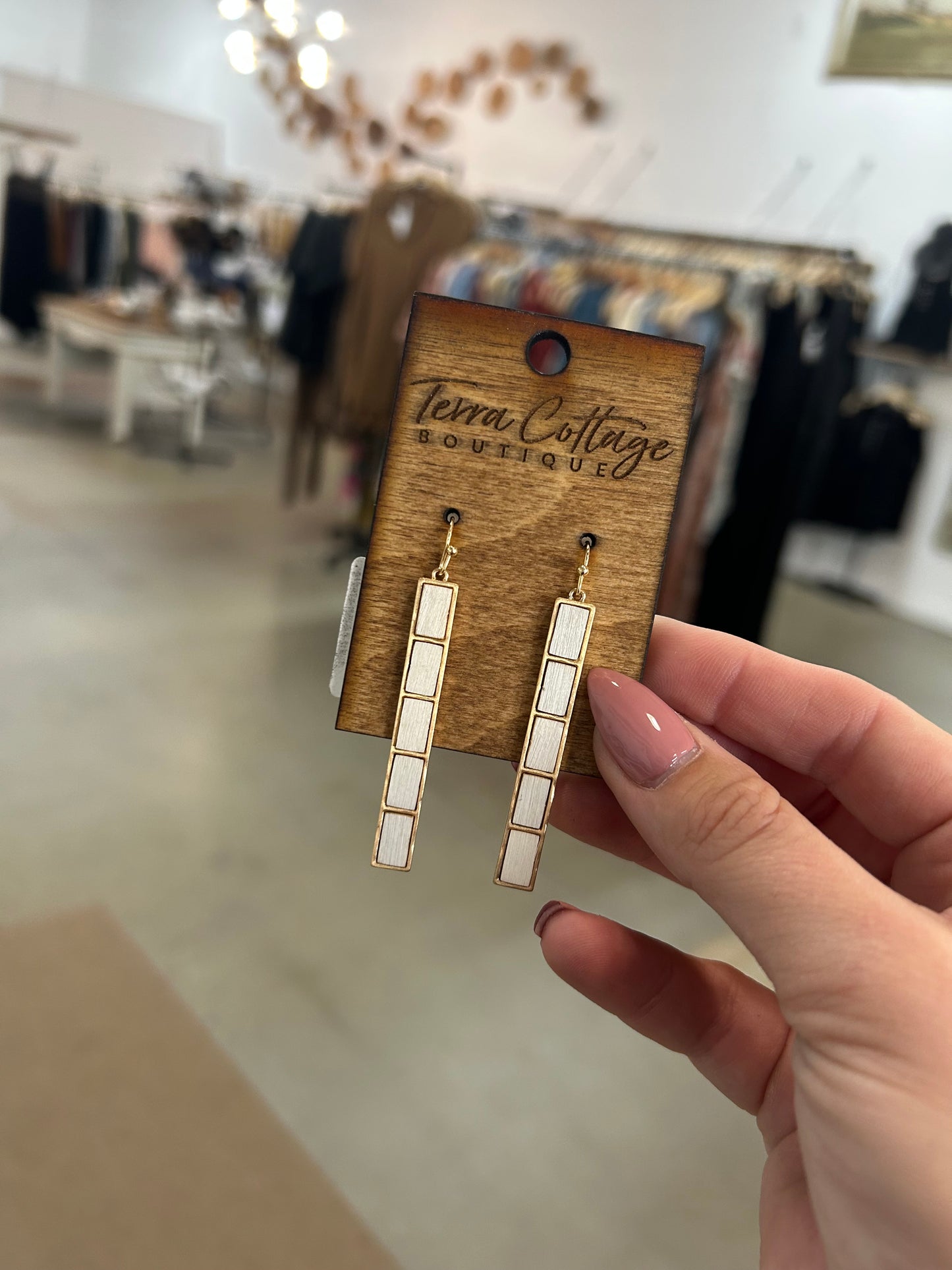 Wooden Rectangle Bar Dangle Earrings