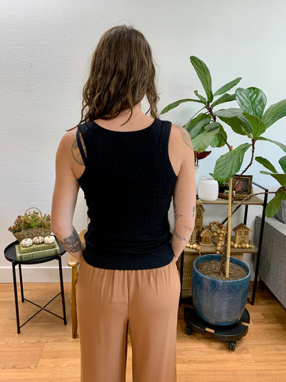 Black Melange Ribbed Tank Top