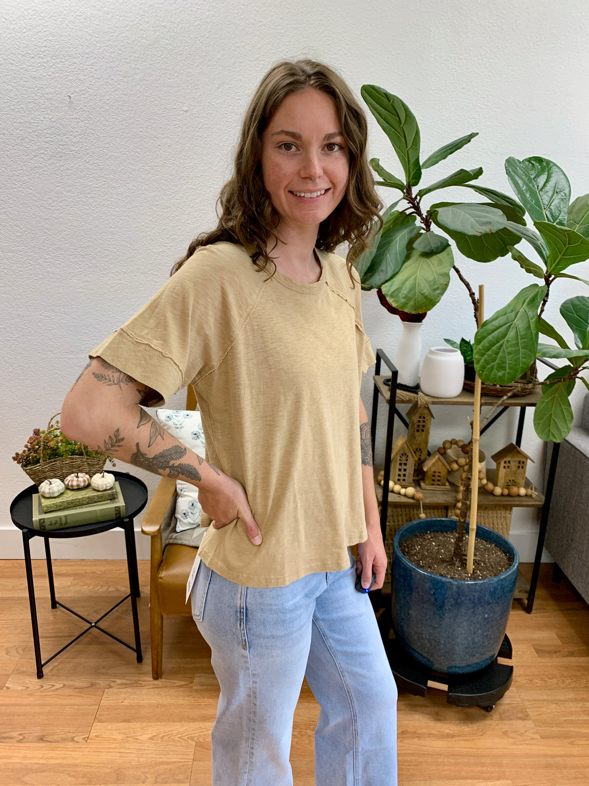 Taupe Acid Wash Raglan Tee