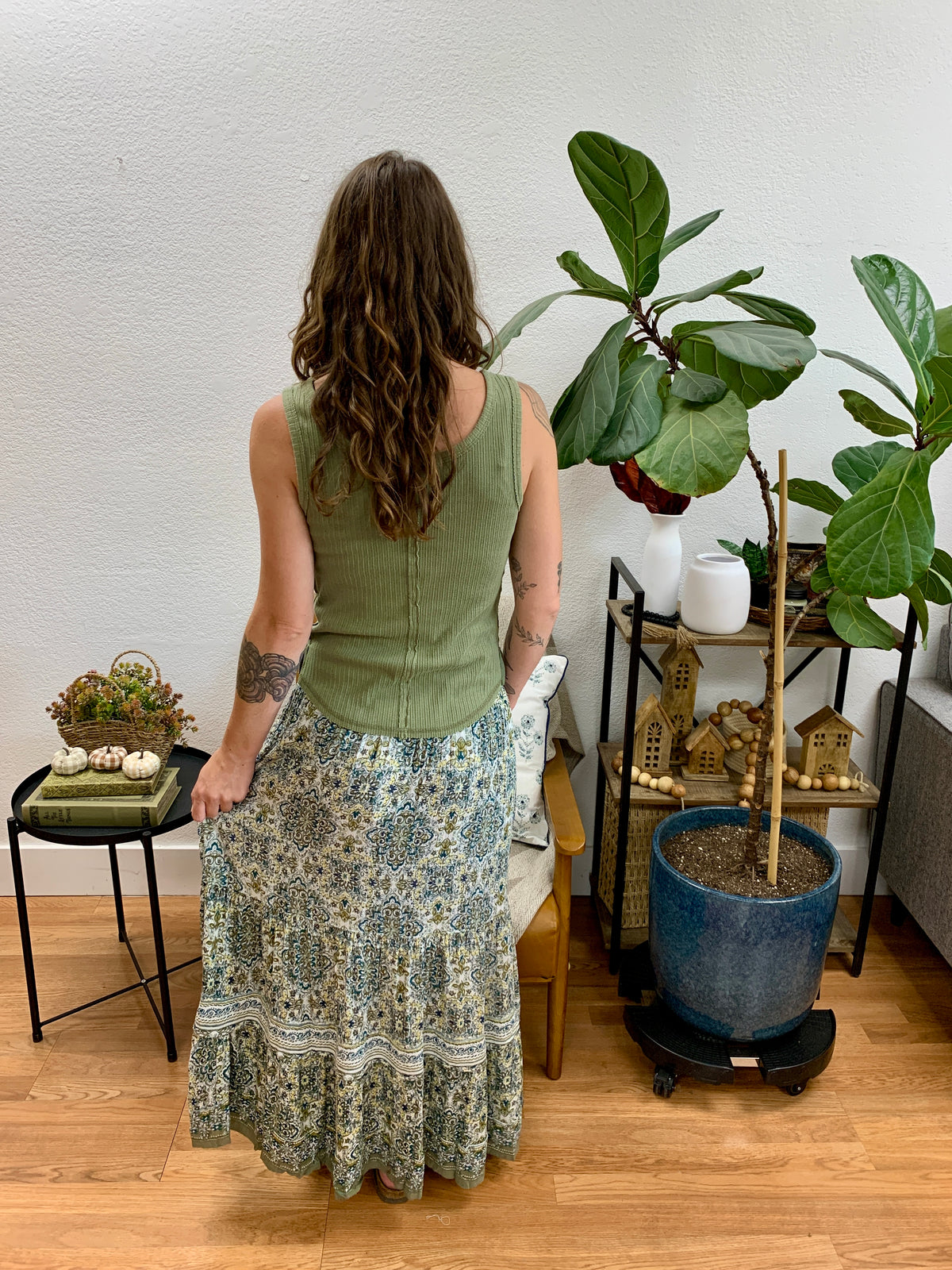 Green Mandala Maxi Skirt