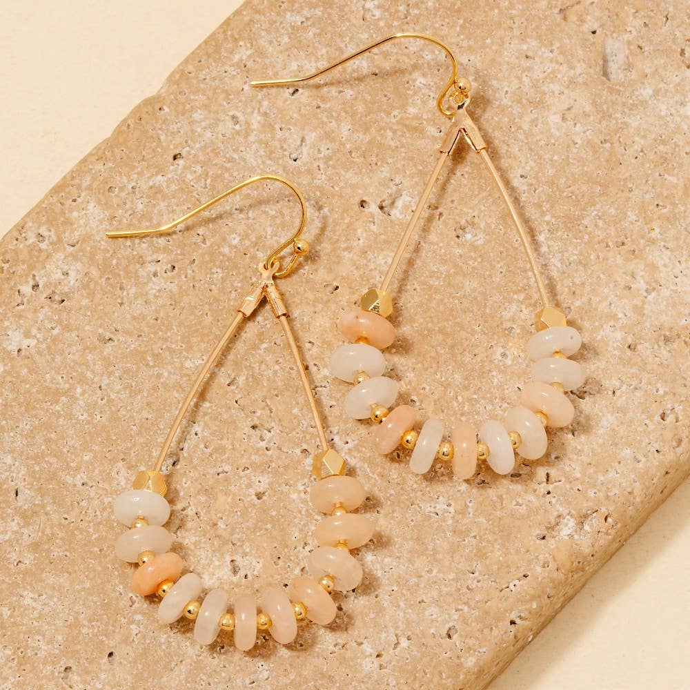Rose Stone Disc Beaded Tear Dangle Earrings - Terra Cottage