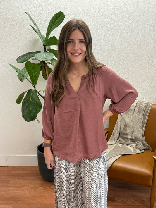 Mauve Balloon Sleeve Blouse