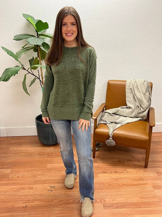 Army Green Brushed Dolman Sweater