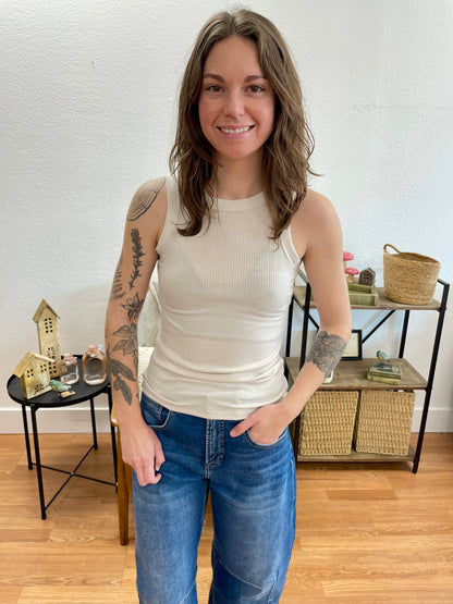 Beige High Neck Luxe Tank