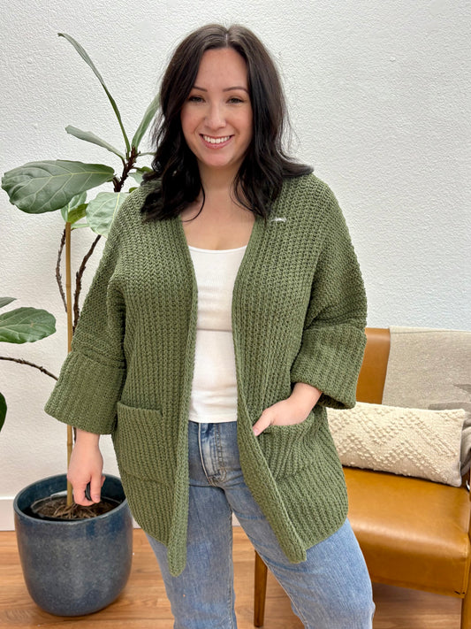 Light Olive Oversized Cardigan