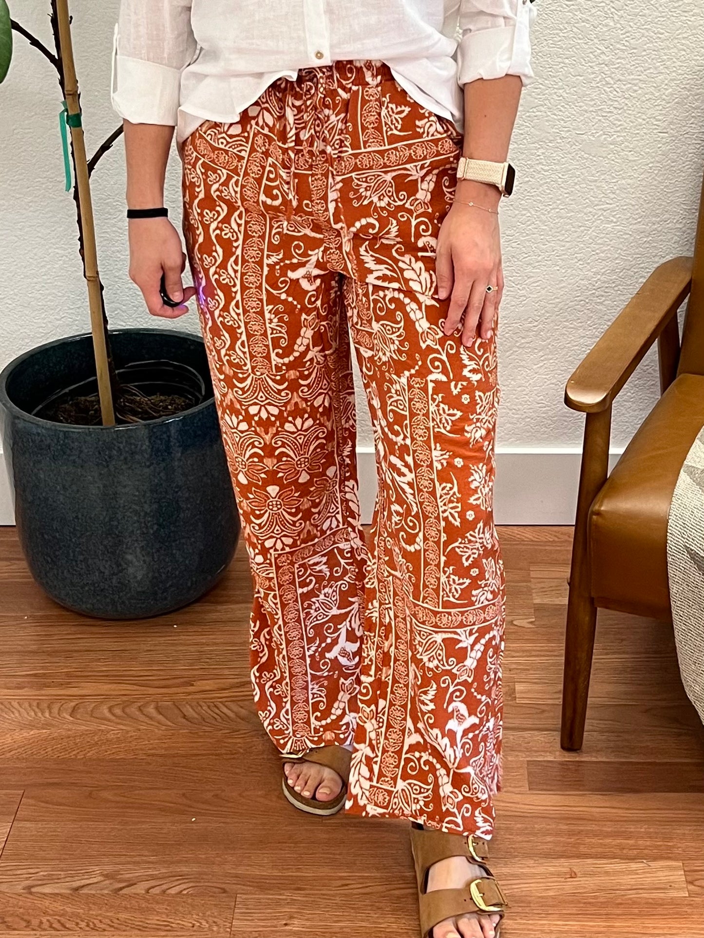 Salmon Printed Wide Leg Pants