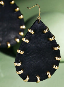 Black Leather Teardrop Earrings