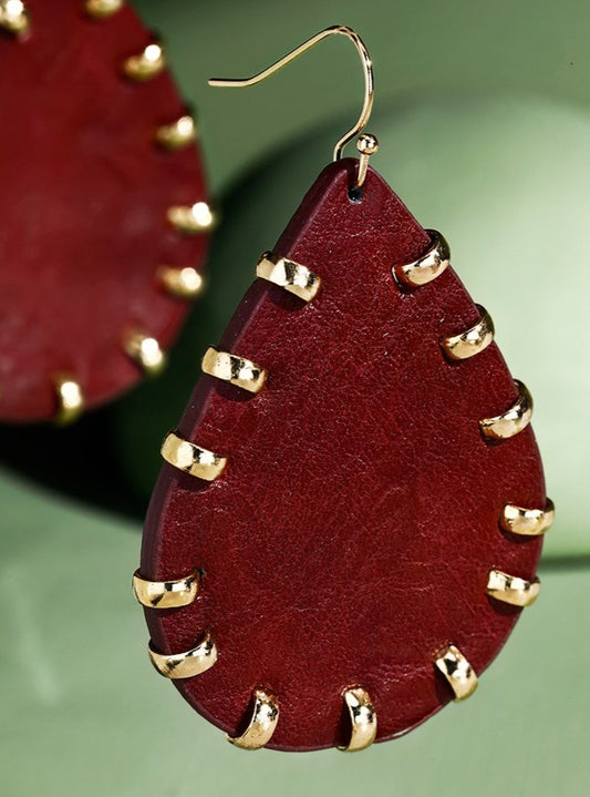 Burgundy Leather Teardrop Earrings