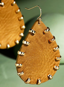 Mustard Leather Teardrop Earrings
