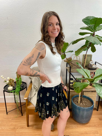 Black Printed Godet Shorts