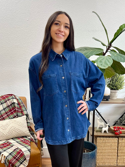 Dark Relaxed Fit Denim Shacket