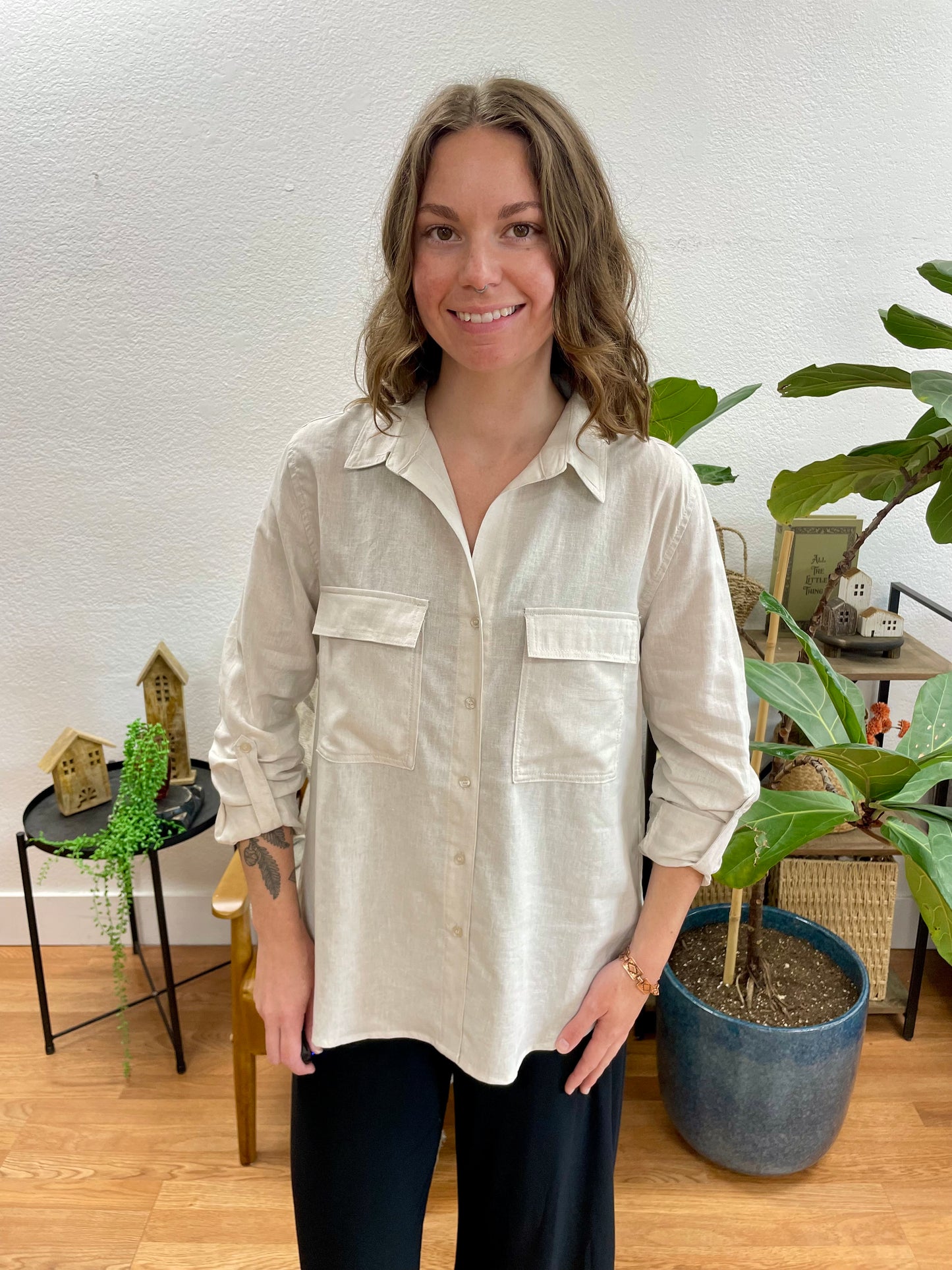 Natural Linen Button Up Blouse