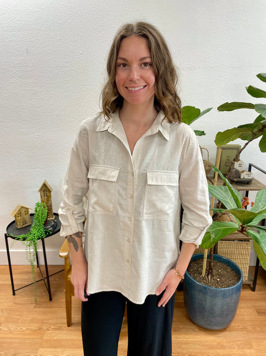 Natural Linen Button Up Blouse