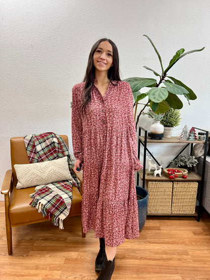 Brick Floral Midi Dress