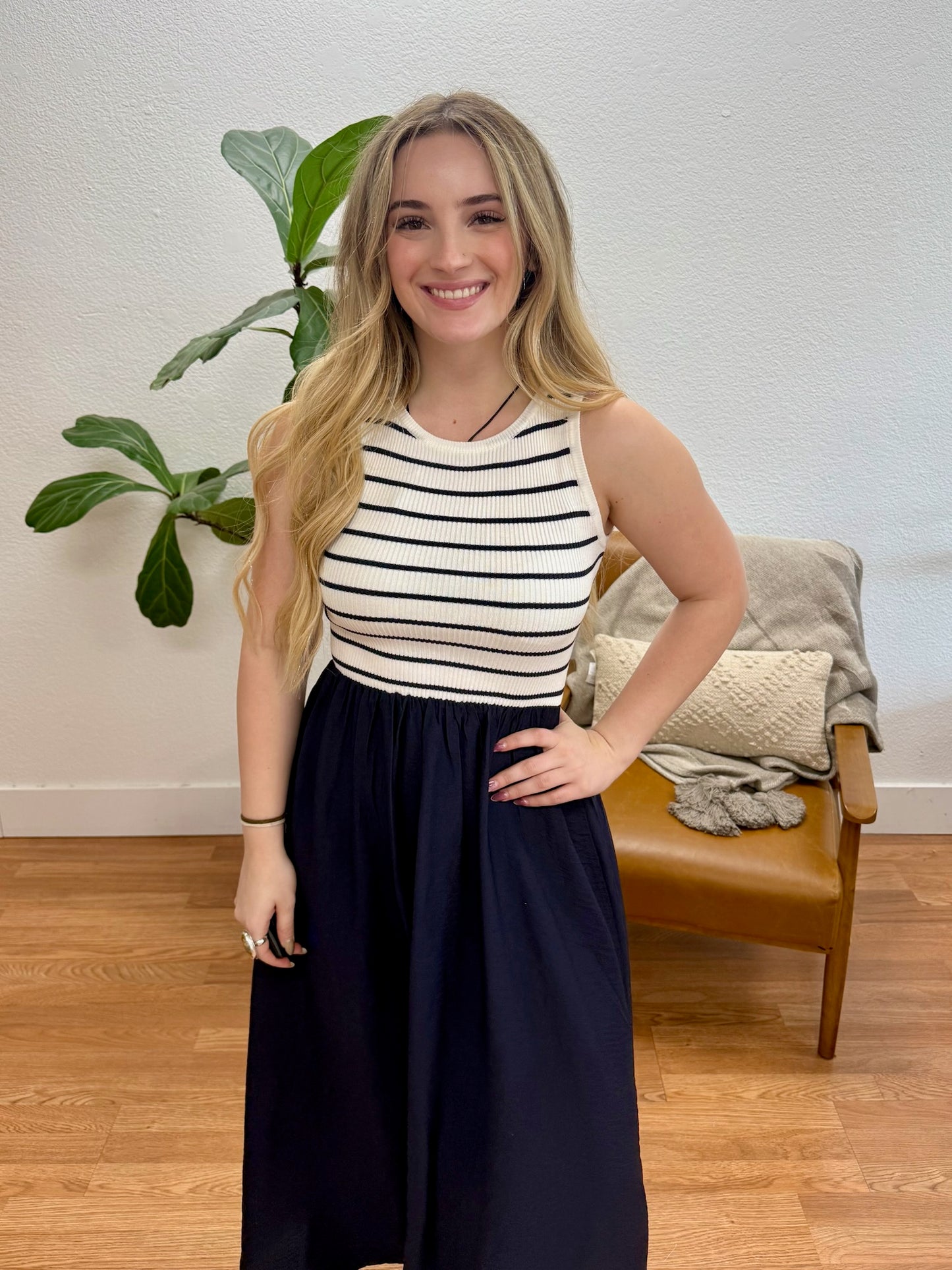 Ivory Mixed Media Midi Dress