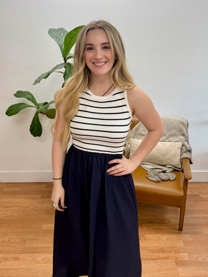 Ivory Mixed Media Midi Dress