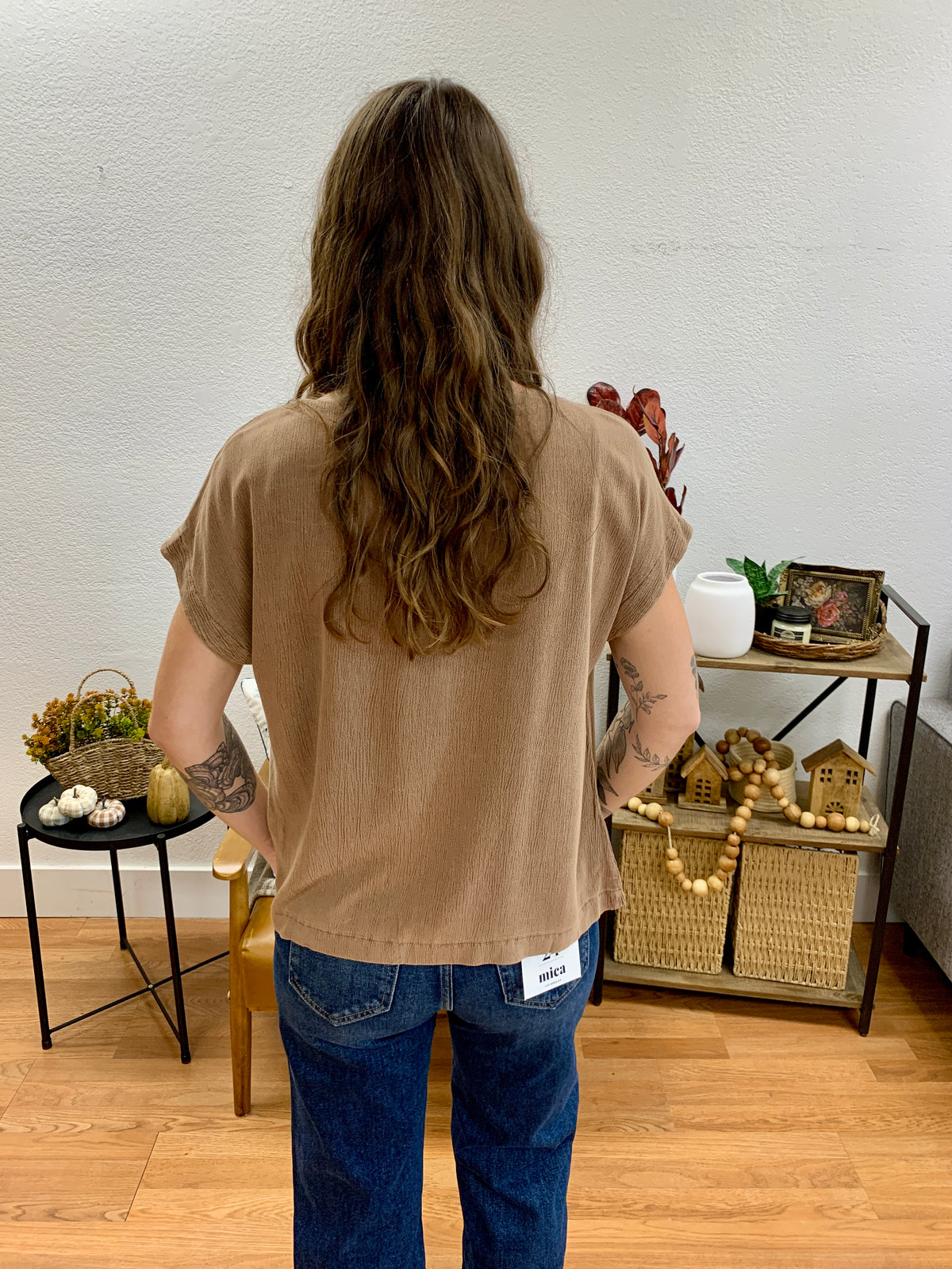 Mocha Crinkle Plisse Top