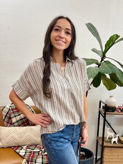 Black And Cream Button Back Blouse