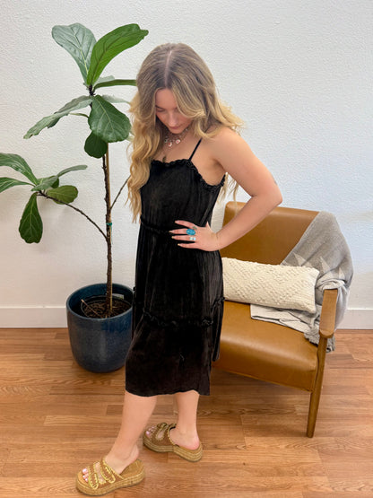 Black Acid Wash Midi Dress