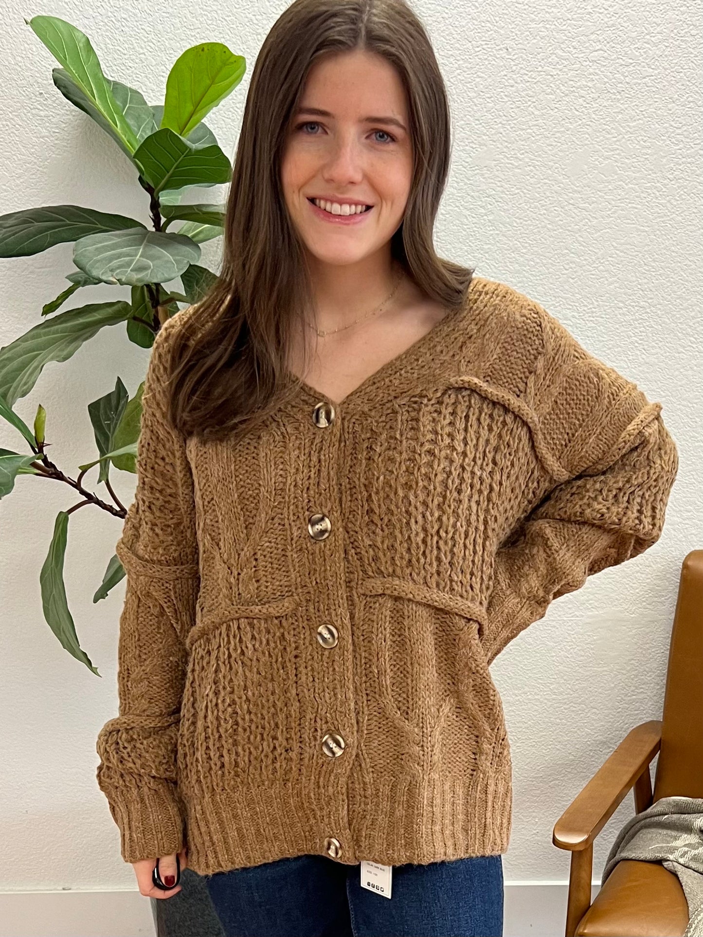 Camel Chunky Cable Knit Cardigan