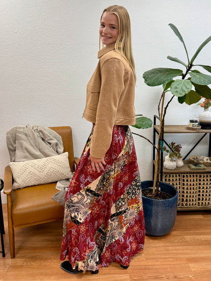 Marsala Mixed Print Maxi Skirt