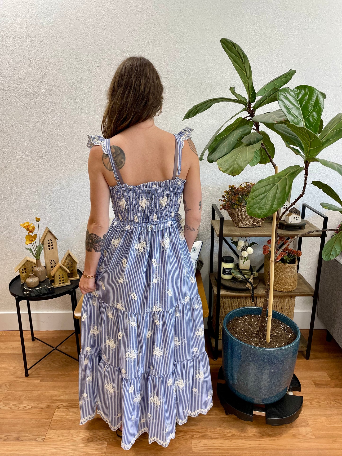Embroidered Striped Maxi Dress