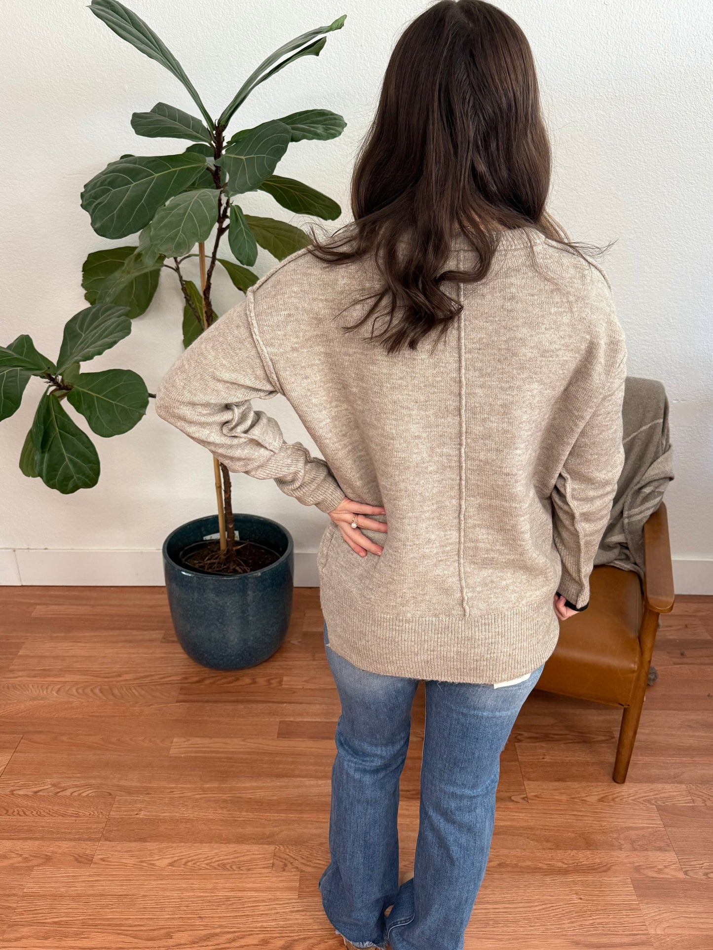 Mocha High Low Round Hem Sweater