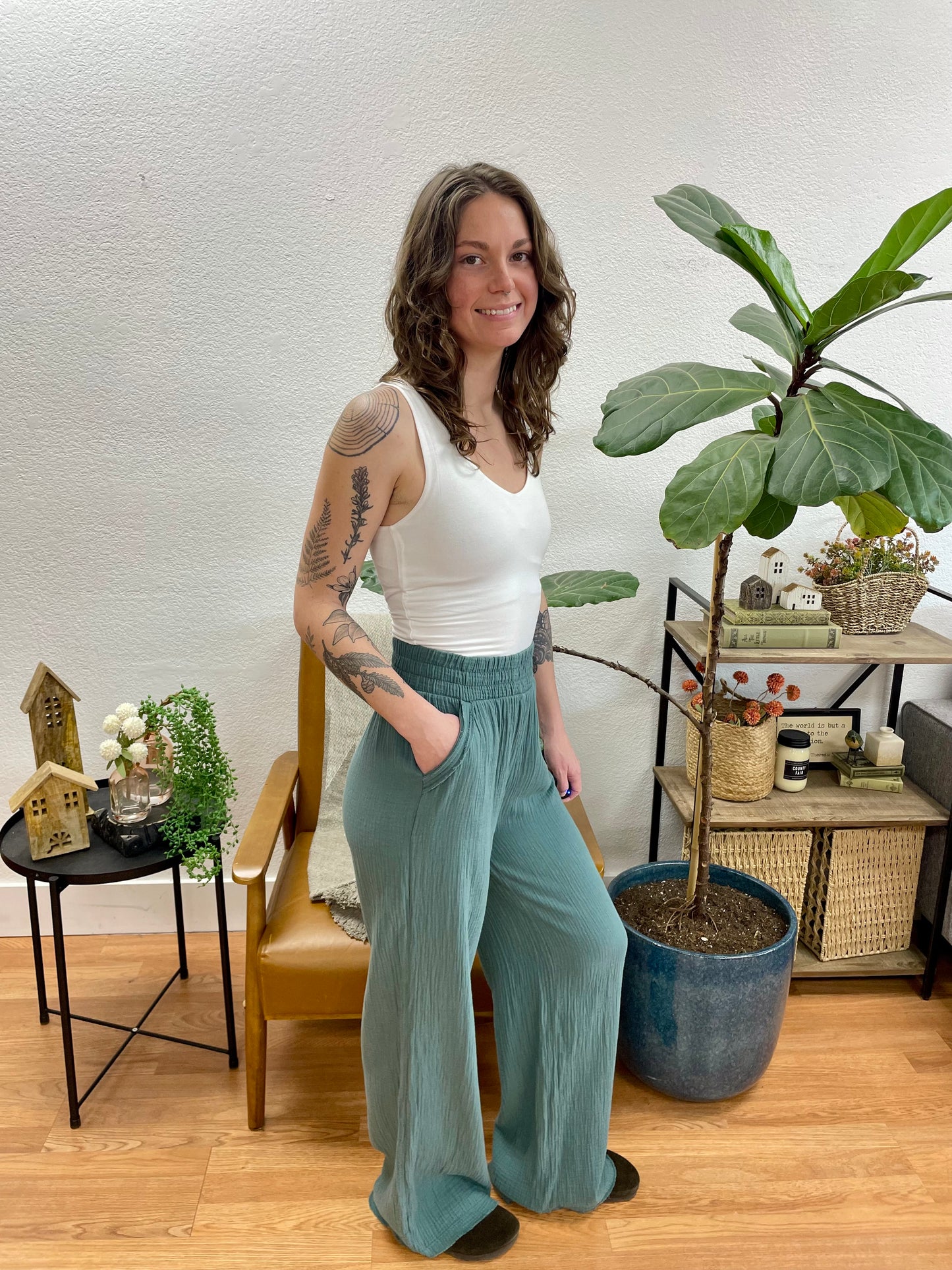 Jade Wide Leg Gauze Pants