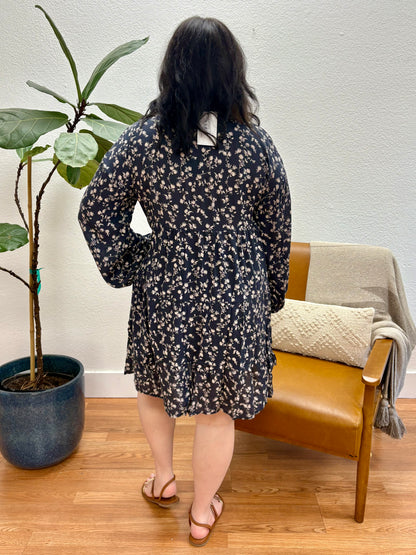 Midnight Navy Floral Babydoll Dress