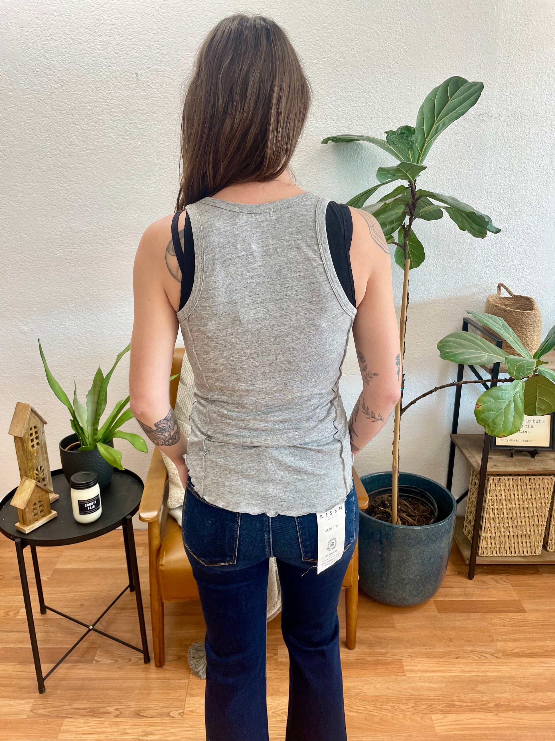Heather Grey Mini Notch Merrow Stitch Tank - Terra Cottage