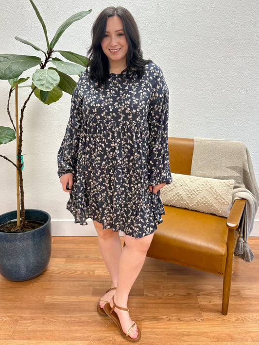 Midnight Navy Floral Babydoll Dress