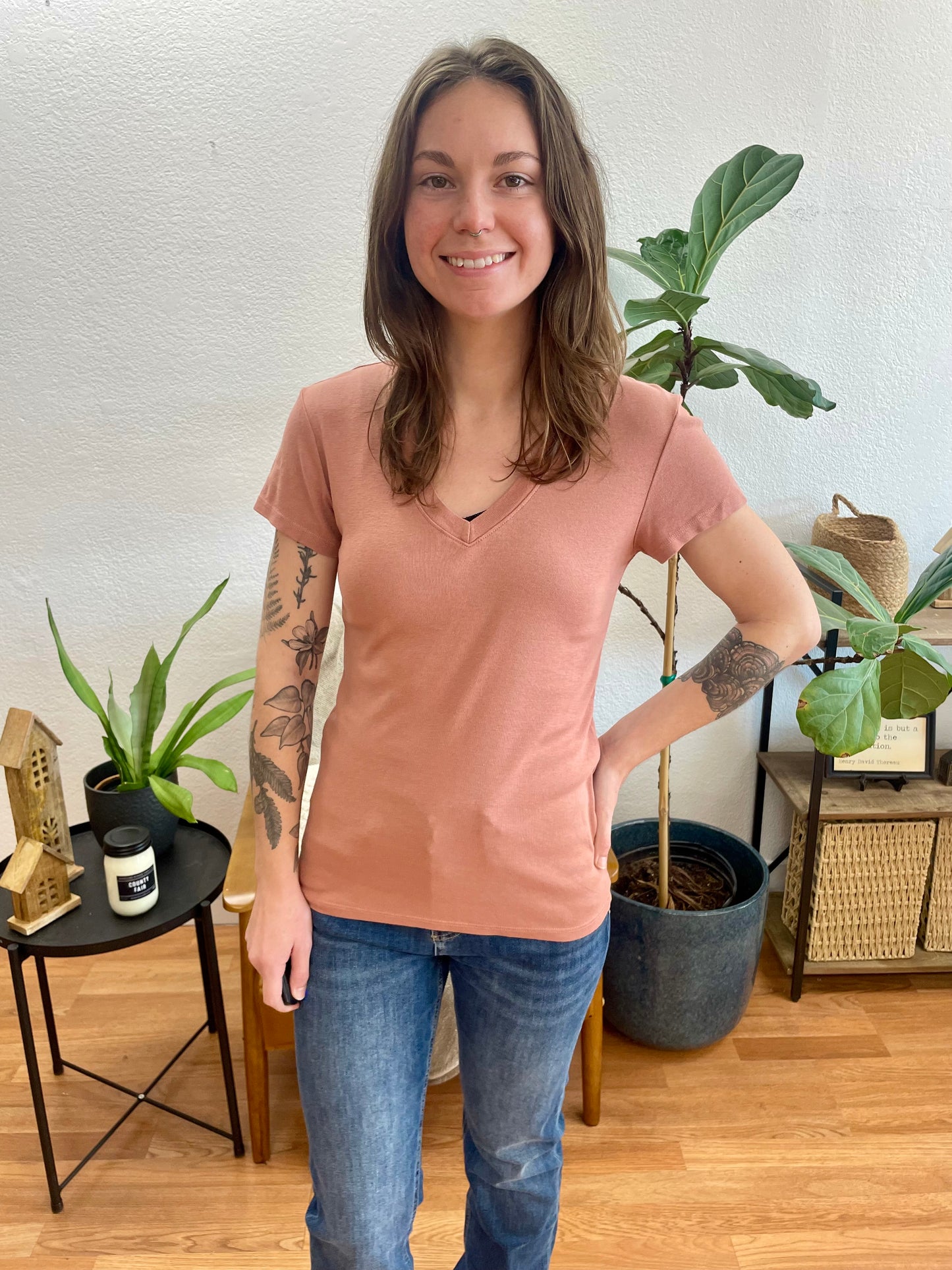 Terra Cotta Classic Slim V Neck Tee