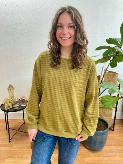 Olive Quilted Pullover Sweater - Terra Cottage