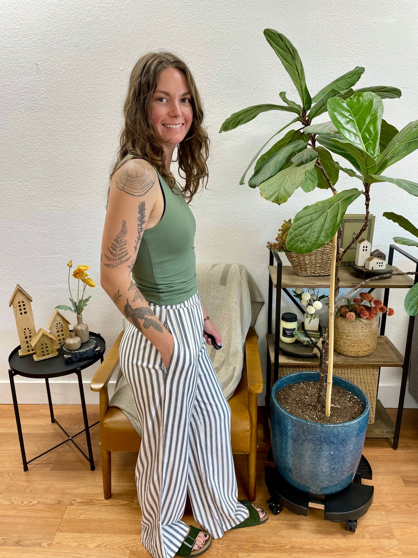Navy Stripe Linen Pants