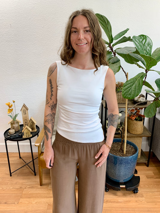 White Asymmetrical Boat Neck Top