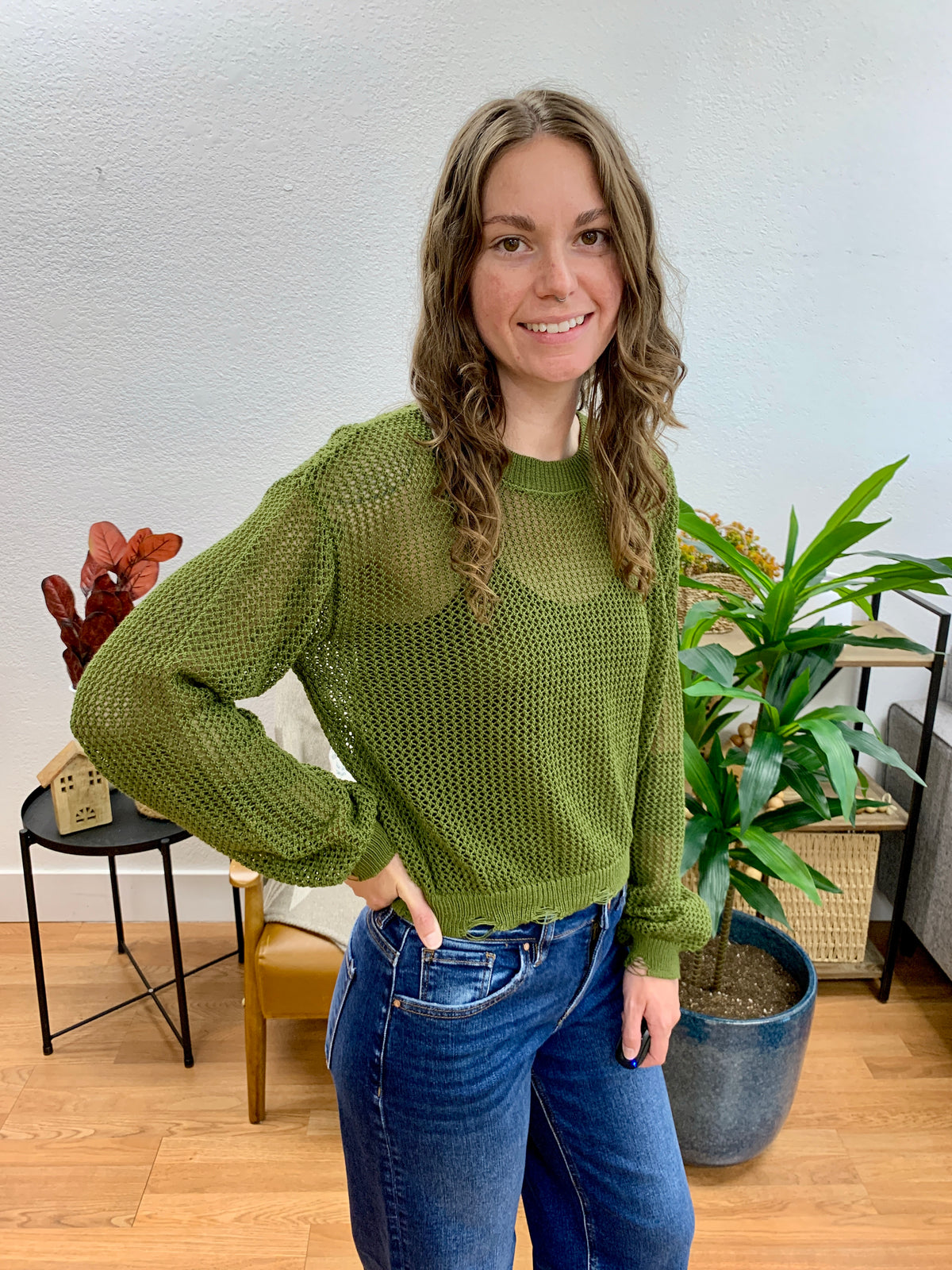 Moss Distressed Knit Sweater - Terra Cottage