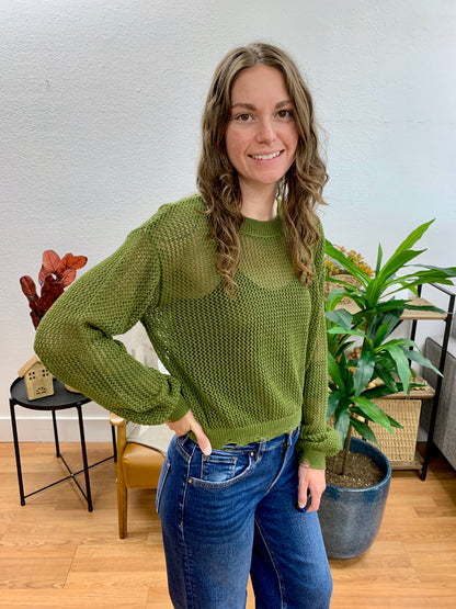 Moss Distressed Knit Sweater - Terra Cottage