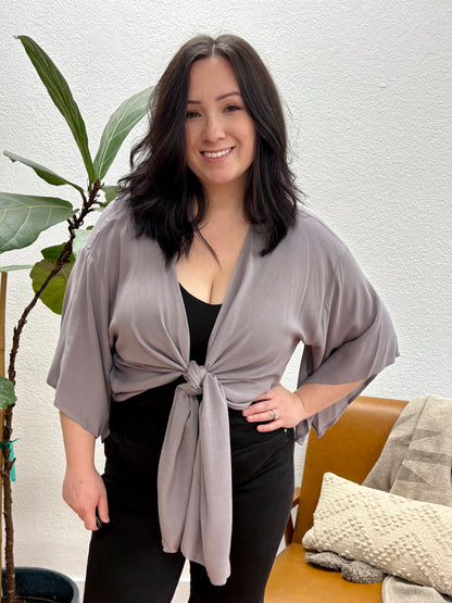 Graphite Tie Front Lightweight Layer