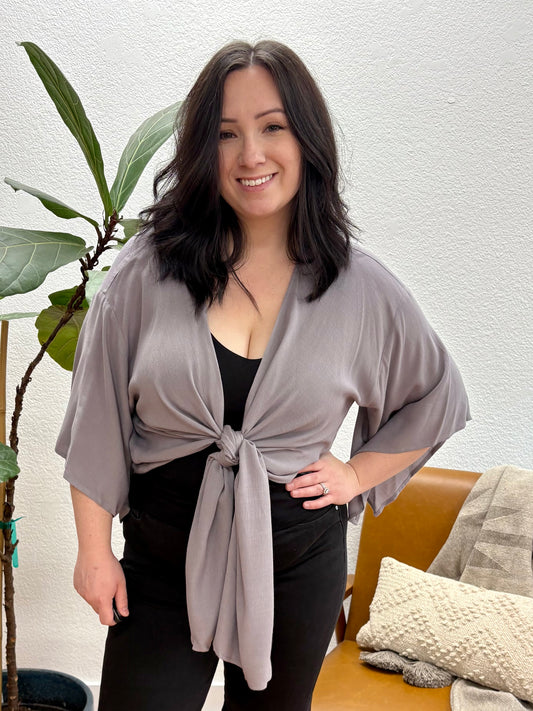 Graphite Tie Front Lightweight Layer