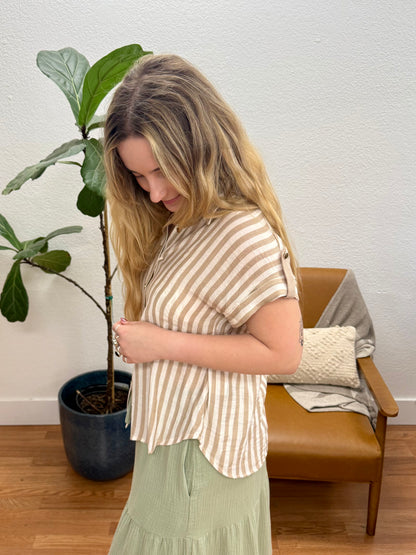Light Khaki Stripe Button Down