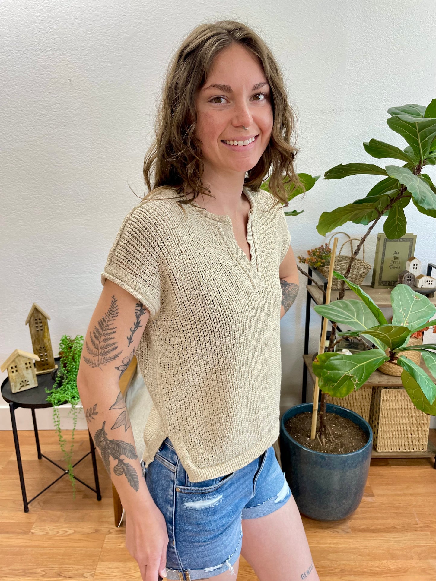 Split Neck Knit Top