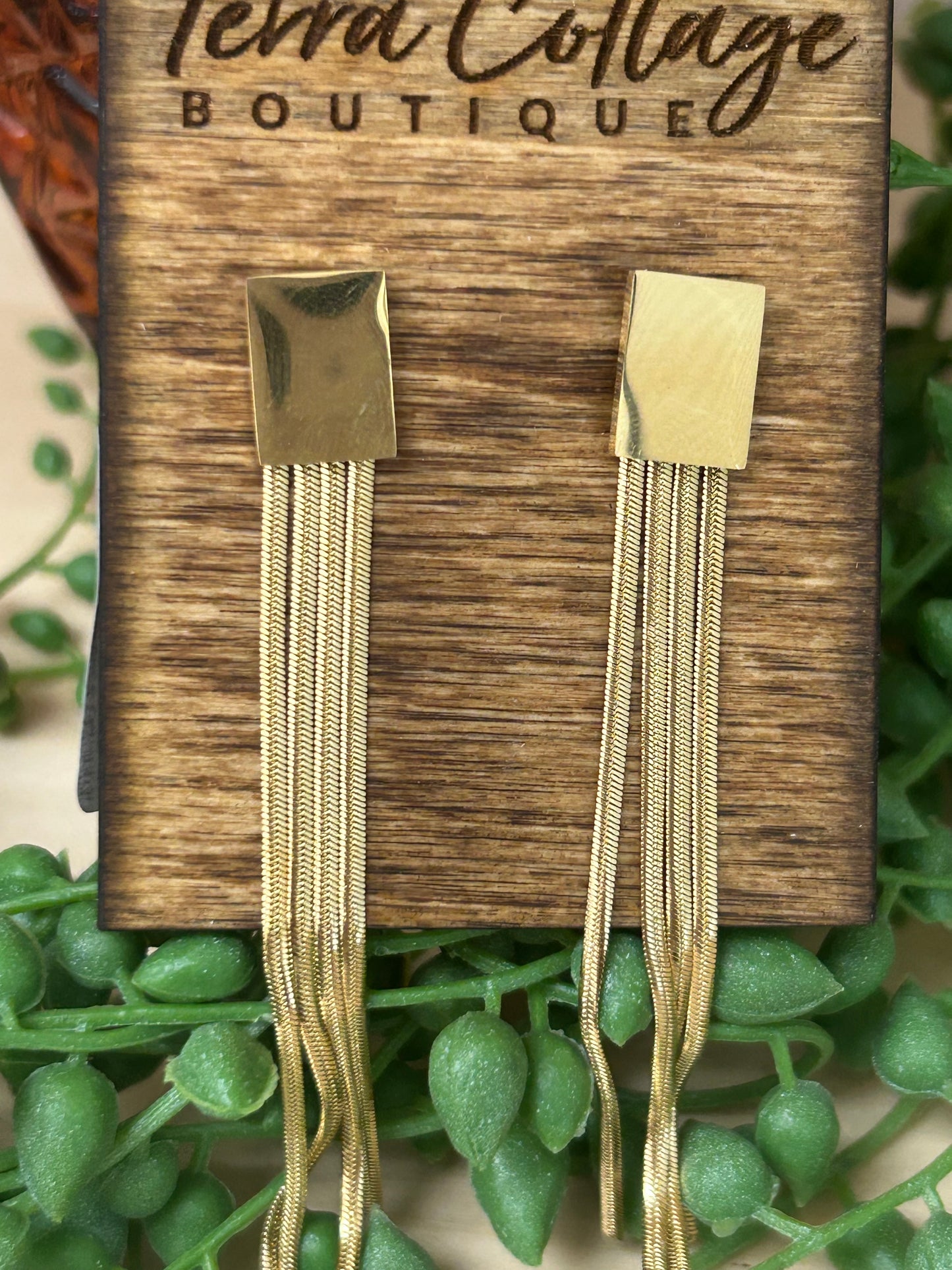 Square Snake Chain Fringe Earrings