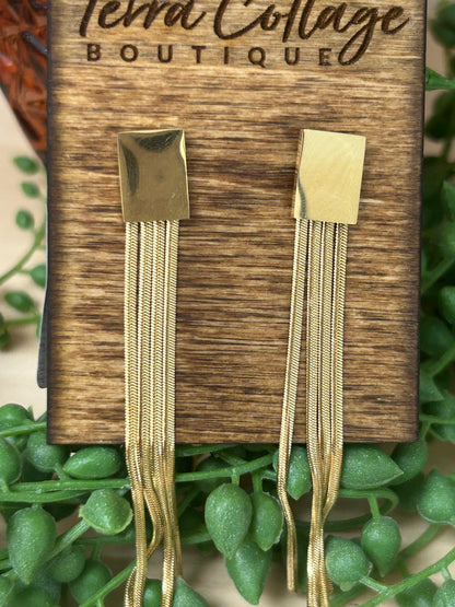 Square Snake Chain Fringe Earrings